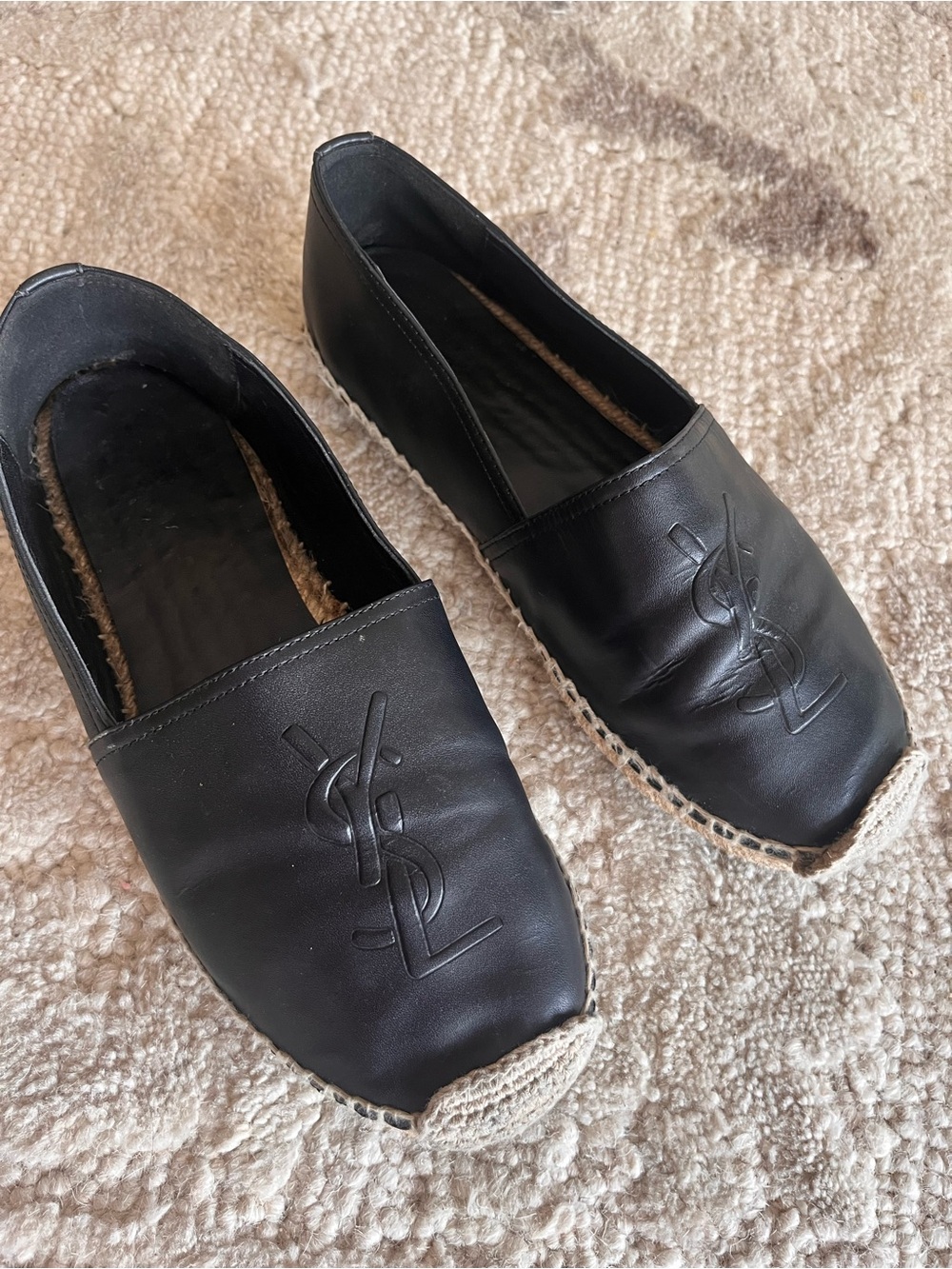 Yves Saint Laurent Black Leather Espadrille Slip-Ons